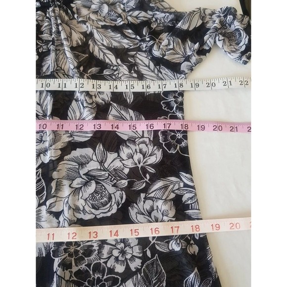 Womens Blouse Top Size Medium Mesh Sheer High Neckline Floral Print Ruffle Black - Picture 11 of 12